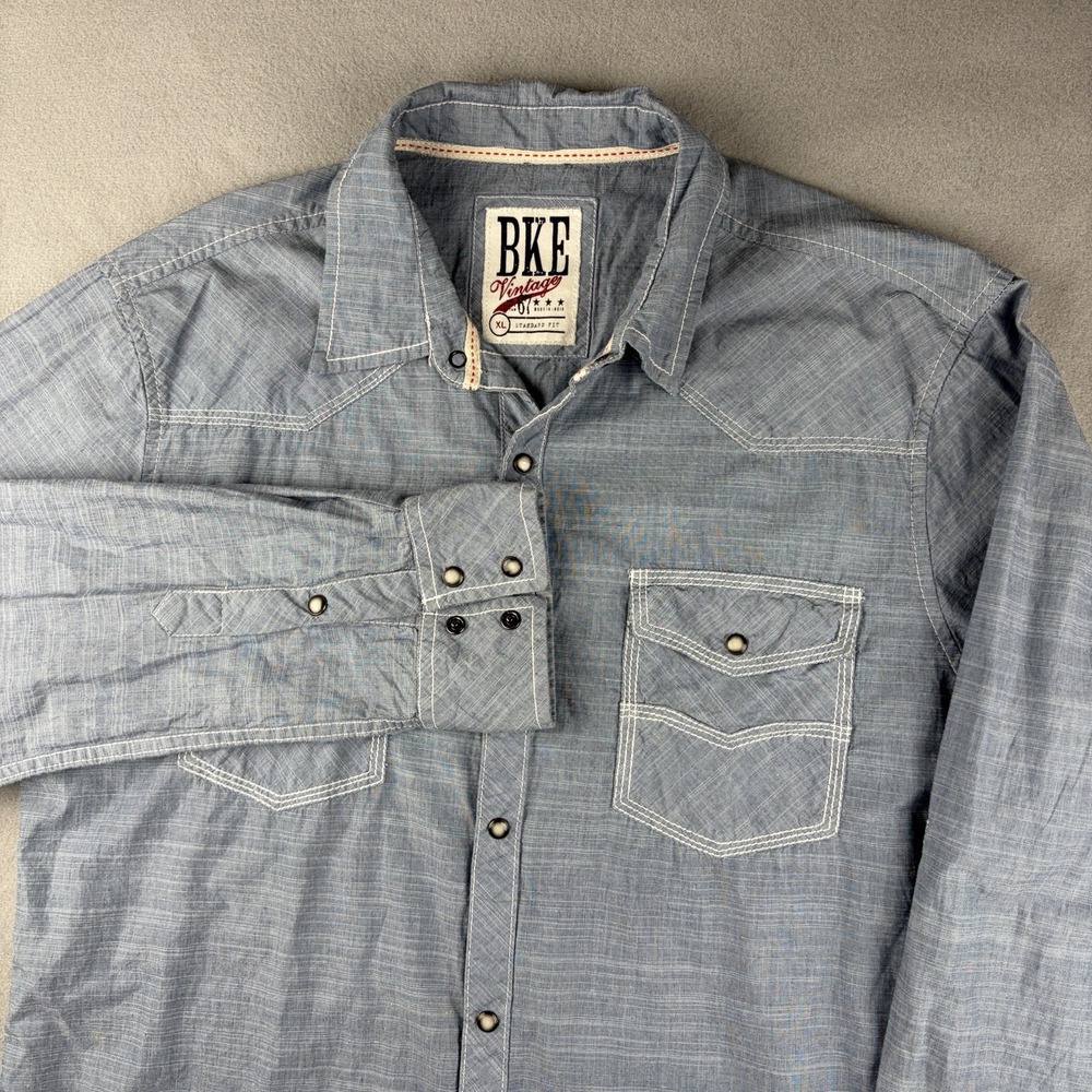 BKE Vintage 67 Western Shirt Men's XL Blue Pearl Snap Long Sleeve